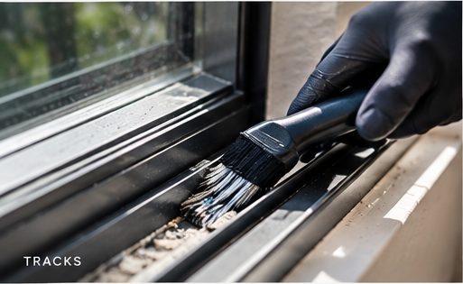 Brushing dirt out of a window track