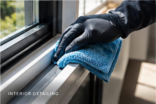 Interior sill detailing with a microfiber cloth